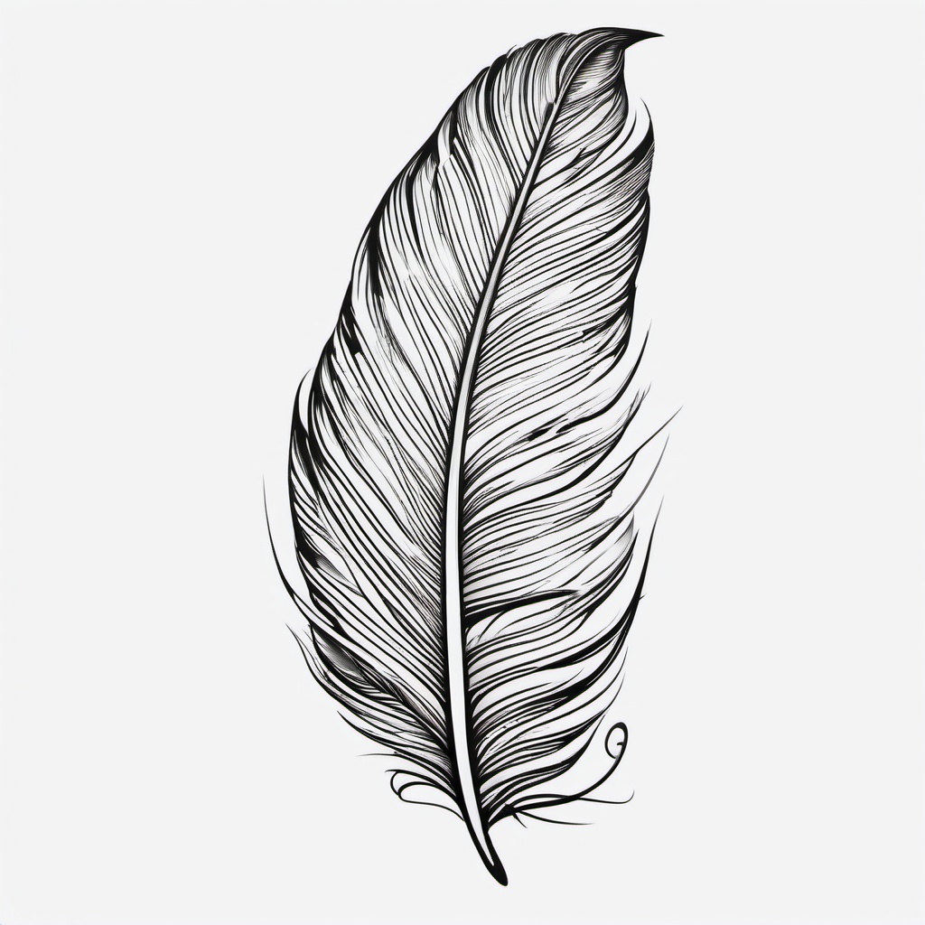 Feather Tattoo - A delicate feather tattoo carried by the wind  few color tattoo design, simple line art, design clean white background