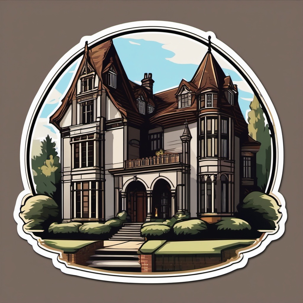 Tudor Mansion Sticker - Convey the grandeur and timeless elegance of a Tudor mansion with this majestic sticker, , sticker vector art, minimalist design