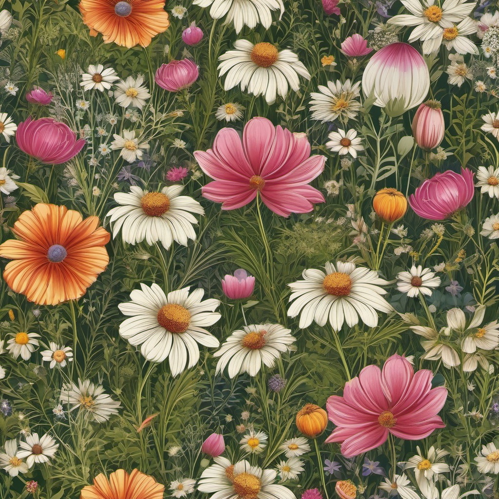 Wildflower Meadow Bliss Flower Background intricate details, patterns, wallpaper photo