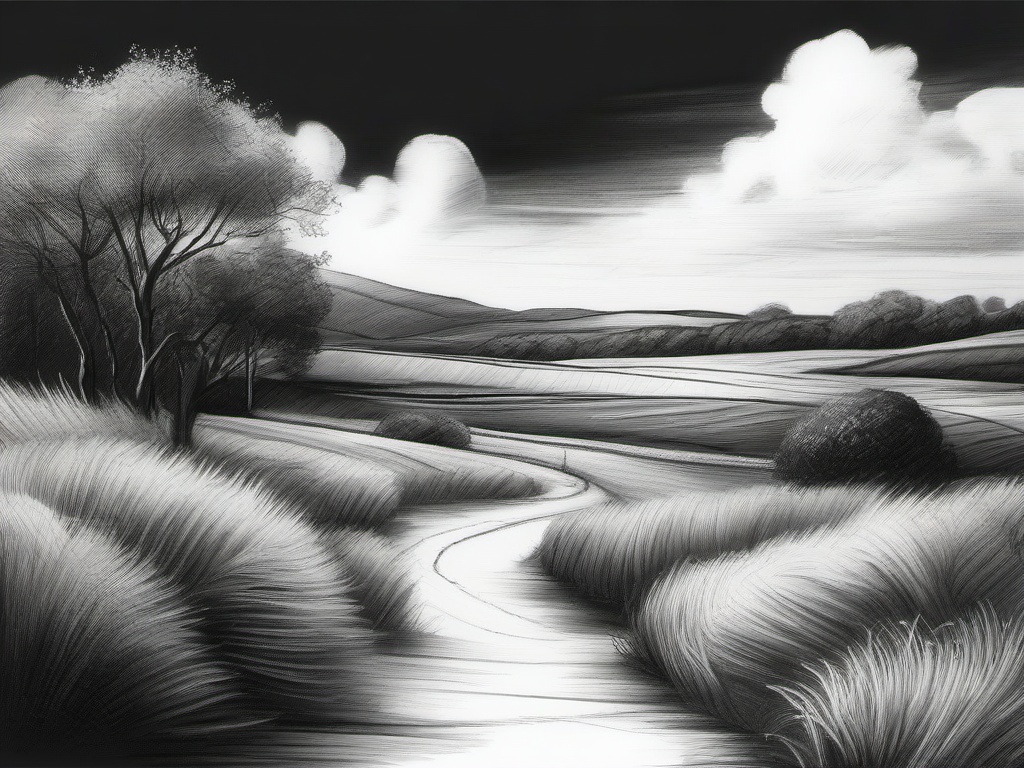 pencil drawing of landscape  minimal rough sketch scribbles,doodles,black and white