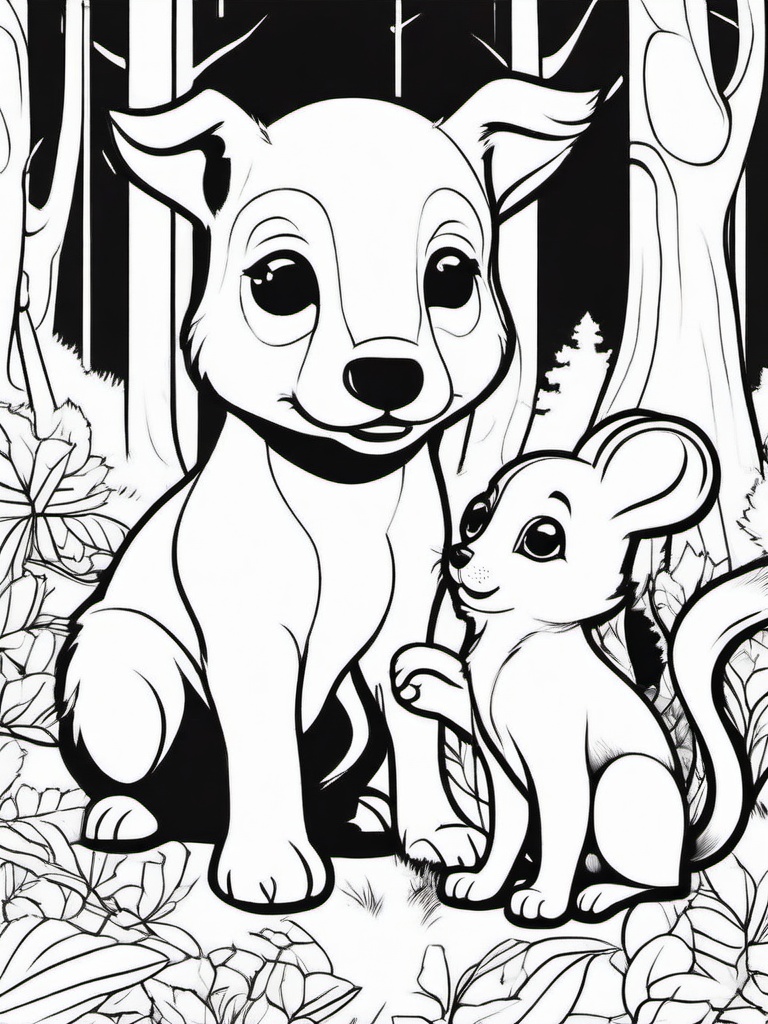 Puppy and Squirrel Coloring Pages - Curious Puppy Meeting a Forest Friend  minimal black outline printable sheet, coloring page