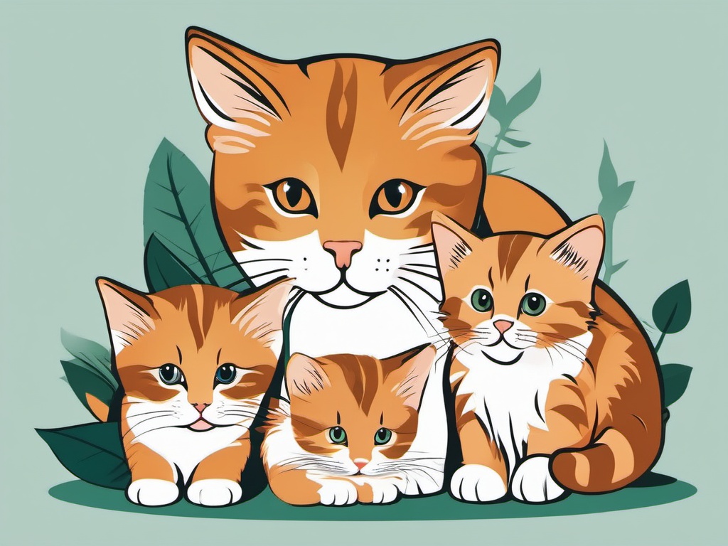 Farm Cat and Kittens clipart - Farm cat with her kittens, ,vector color clipart,minimal