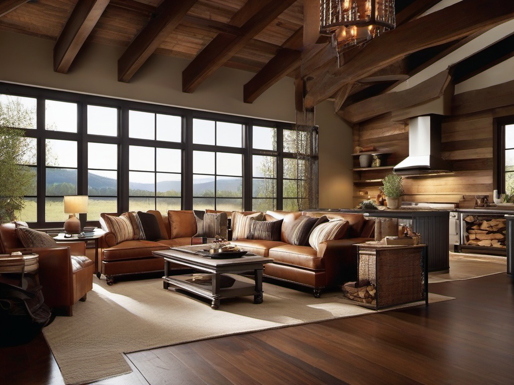 In the loft, rustic interior design incorporates cozy furnishings, natural textures, and warm colors that create a stylish and inviting living area.  