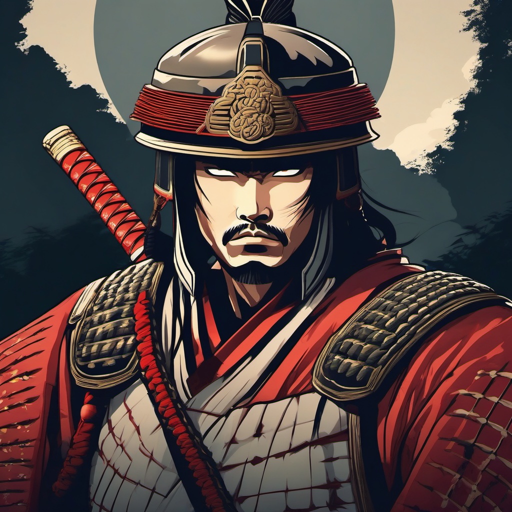 Brave samurai warrior, in feudal Japan, defending the honor of his clan in an intense battle.  front facing ,centered portrait shot, cute anime color style, pfp, full face visible