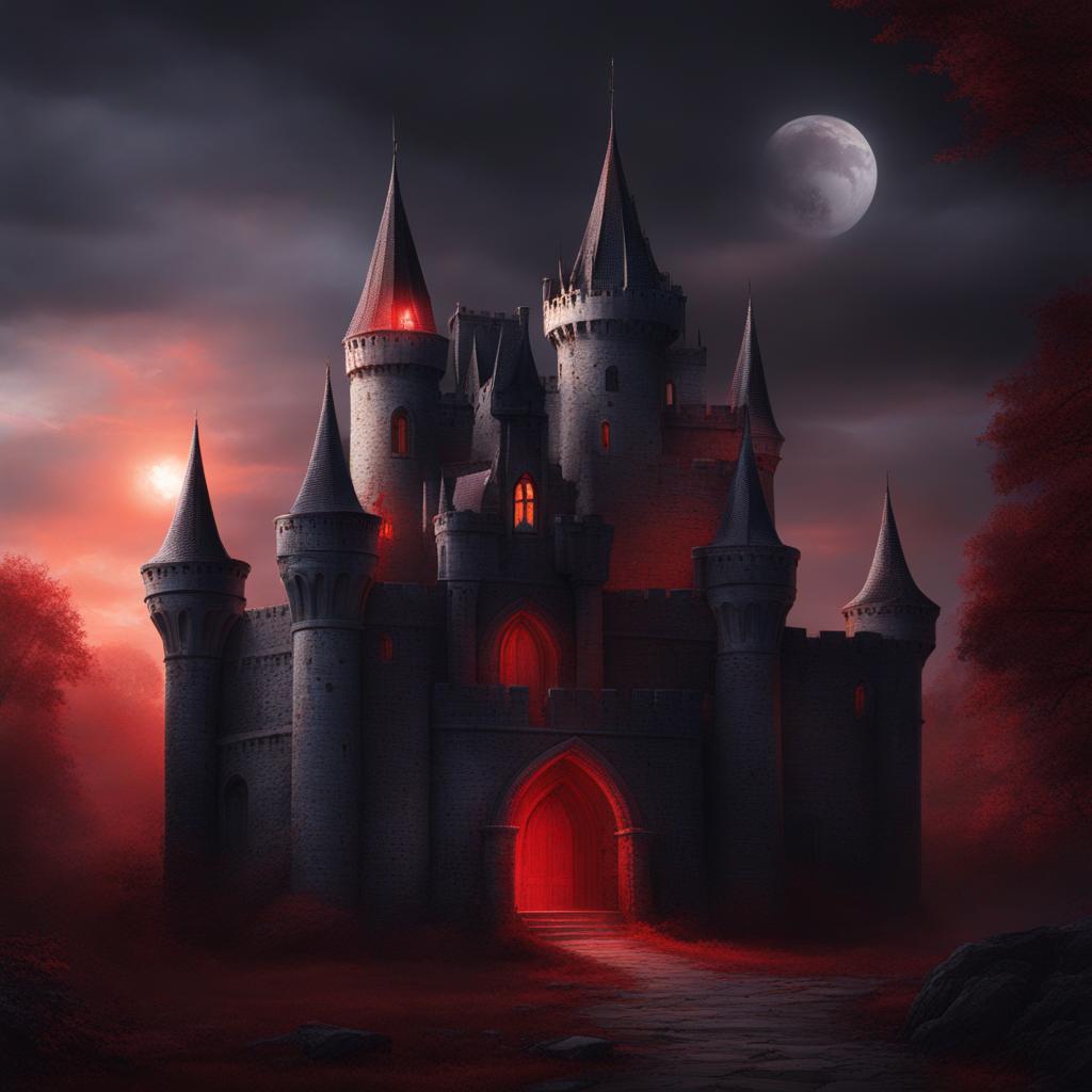 cursed vampire castle - paint a castle ruled by a cursed vampire, where darkness and intrigue reign. 