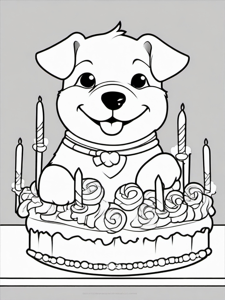 Puppy with a Birthday Cake Coloring Pages - Celebrating a Birthday with a Puppy  minimal black outline printable sheet, coloring page