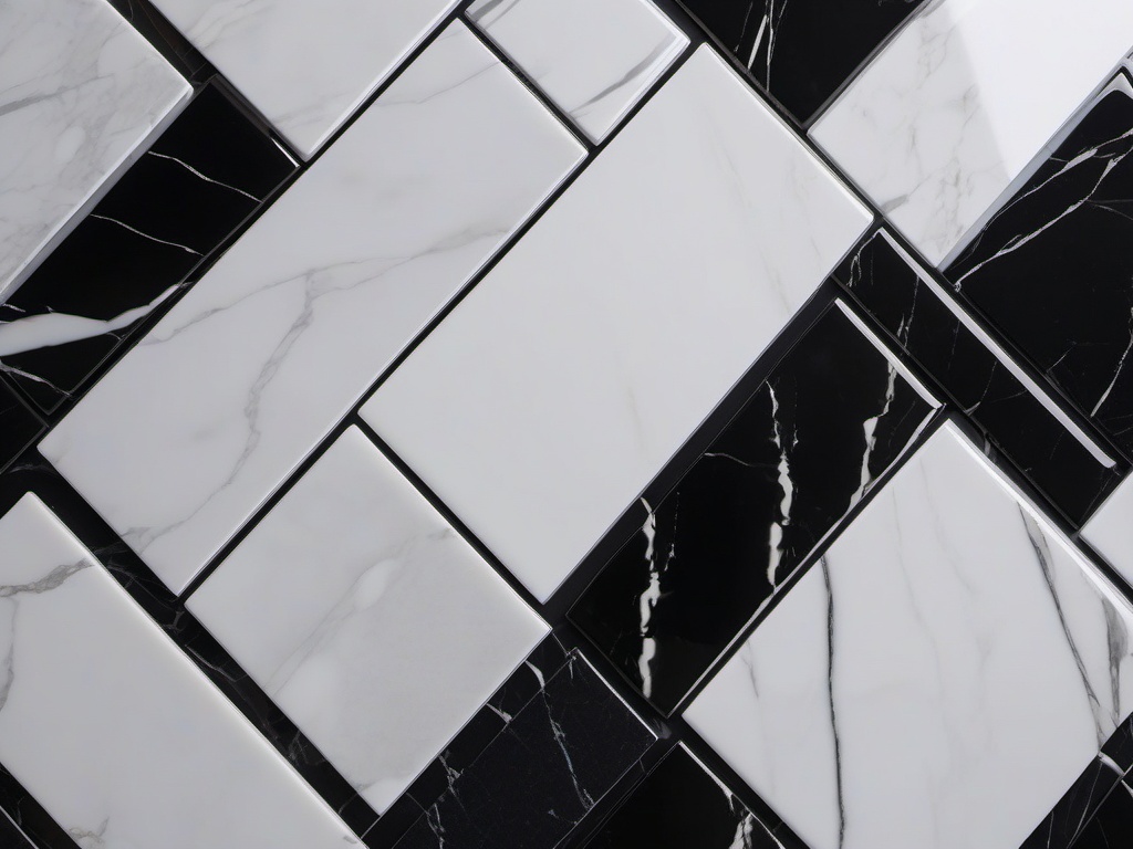 Porcelain tiles in a Nero Marquina-inspired design with a glossy sheen top view, product photoshoot realistic background, hyper detail, high resolution