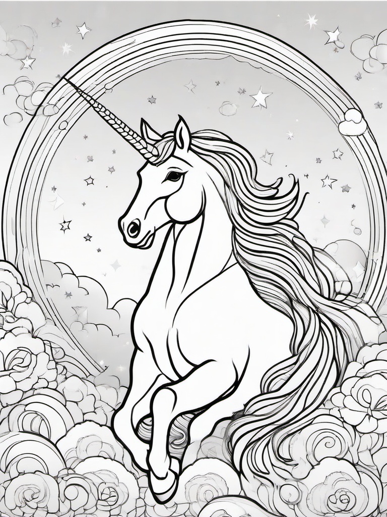 Unicorn in a Dream Bubble Coloring Pages - Floating Unicorn Surrounded by Dreams  minimal black outline printable sheet, coloring page