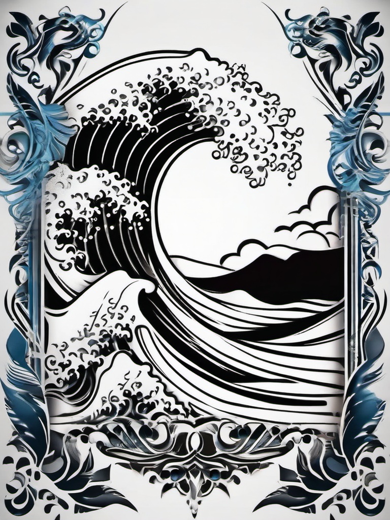 Hawaiian Wave Tattoo - Blends Hawaiian cultural elements with wave motifs, symbolizing connection to the ocean.  simple tattoo design