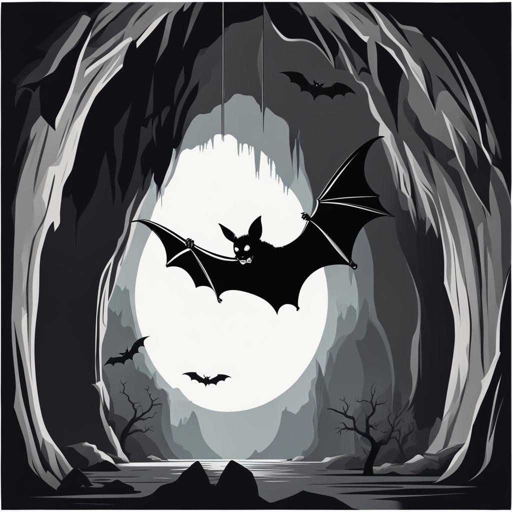 clip art bat,hanging upside down in a spooky cave 