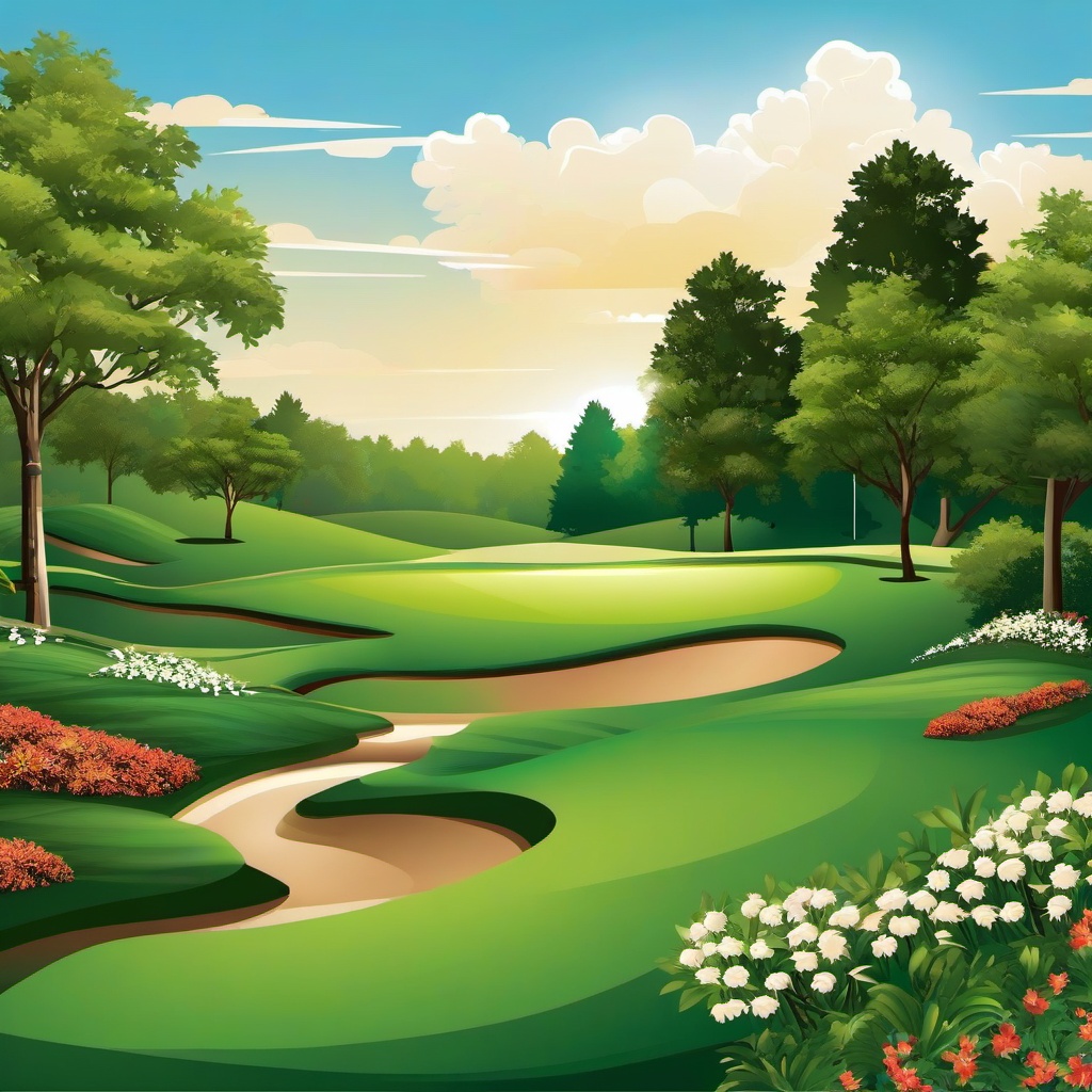 Golf clipart - golf course with beautiful landscaping  