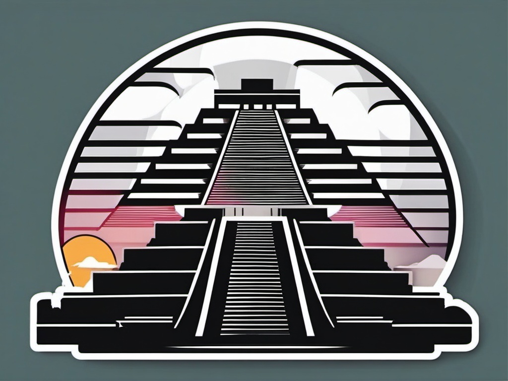 Chichen Itza Kukulkan Pyramid sticker- Ancient Mayan pyramid in the Yucatán Peninsula, Mexico, , sticker vector art, minimalist design