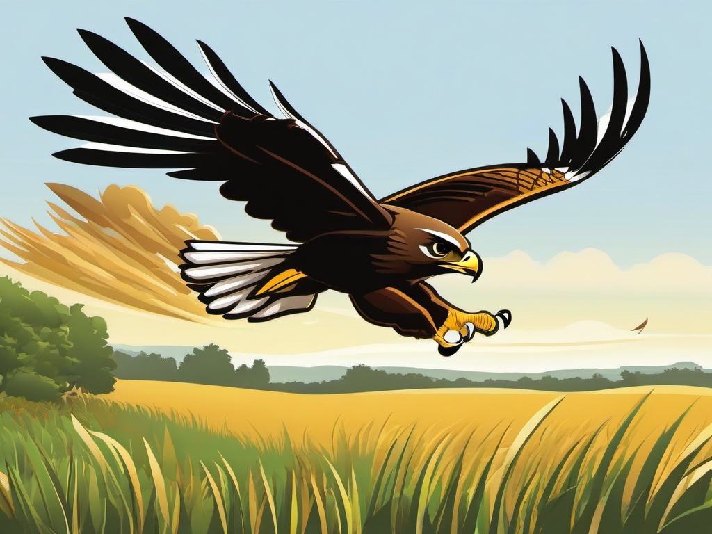 Hawk Cartoon - Cartoon of hawk swooping over a field  