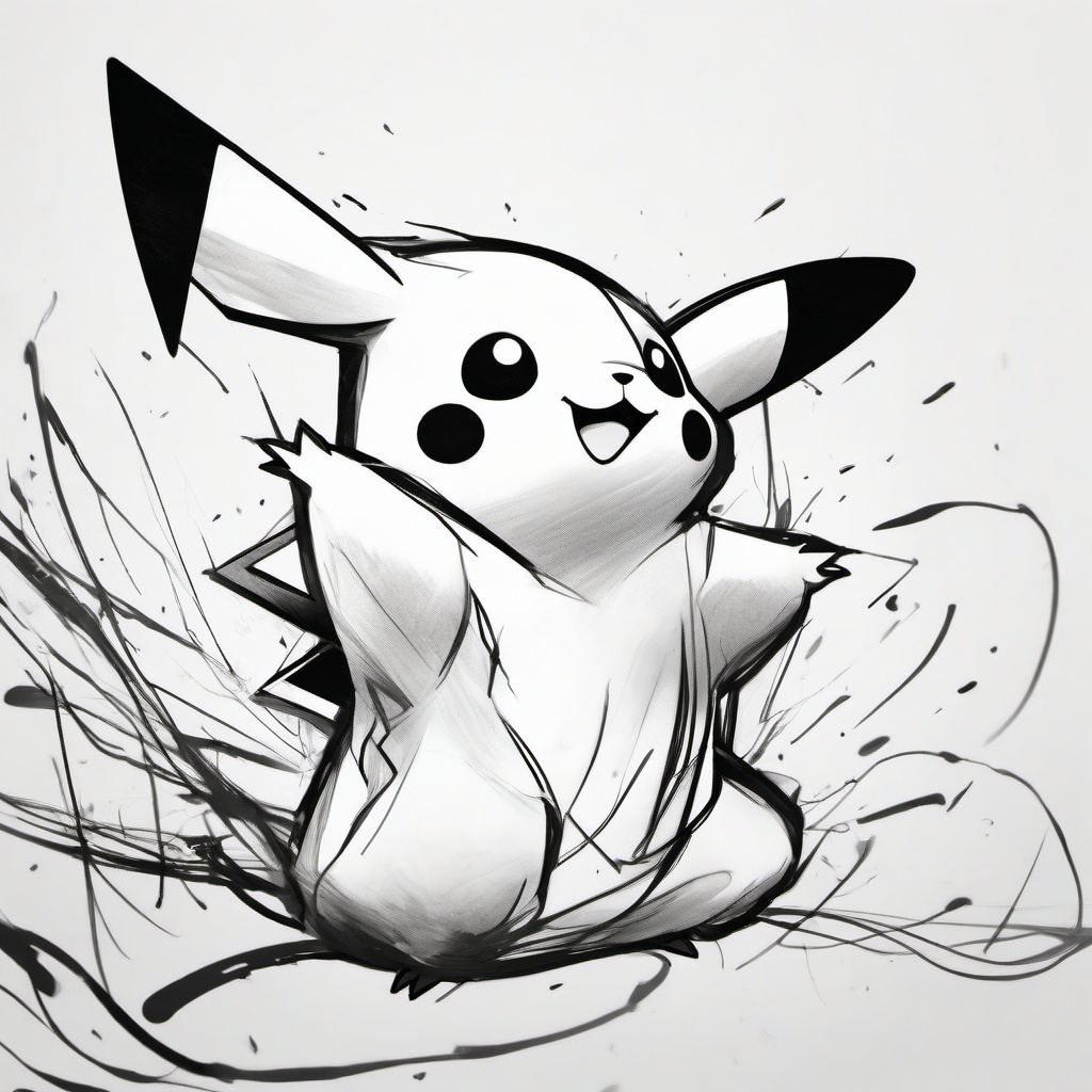 drawing of Pikachu celebrating  minimal rough sketch scribbles,doodles,black and white