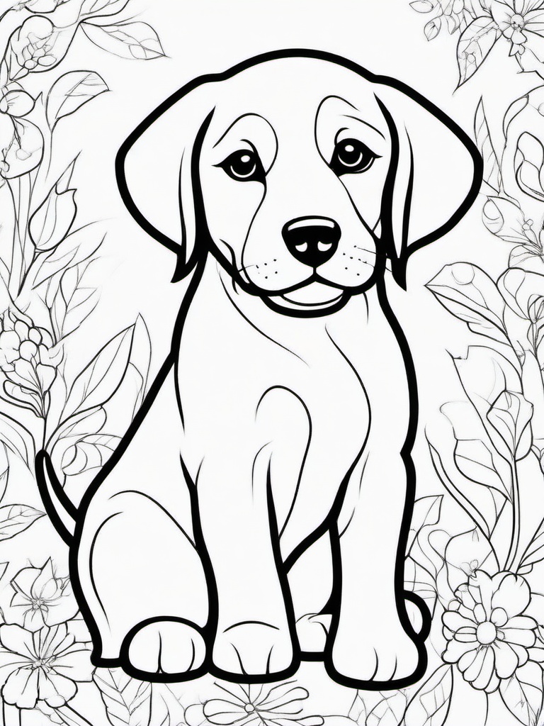 Happy Puppy Coloring Pages - Joyful Pups with Wagging Tails  minimal black outline printable sheet, coloring page