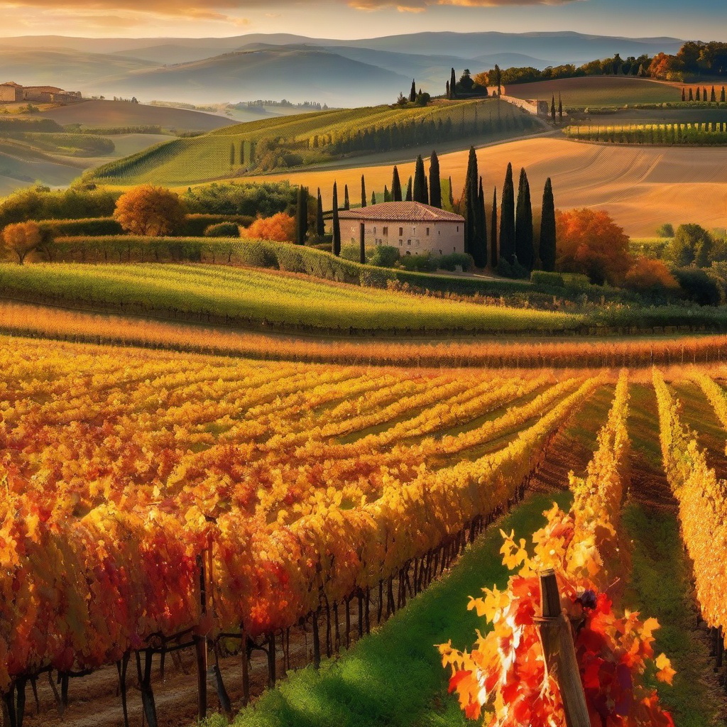 Fall Computer Background - Autumn Harvest in Tuscany's Vineyards  wallpaper style, intricate details, patterns, splash art, light colors