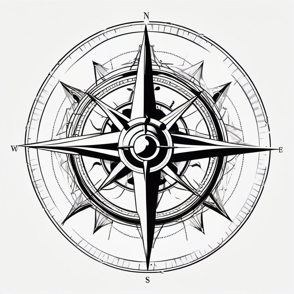 Nautical Compass Tattoo - Maritime-themed compass design.  simple vector tattoo,minimalist,white background