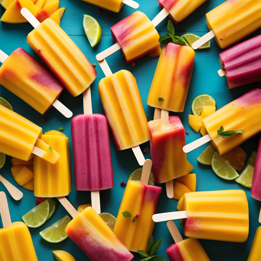 mango lassi popsicles, an indian twist on a classic, savored at a colorful holi celebration. 