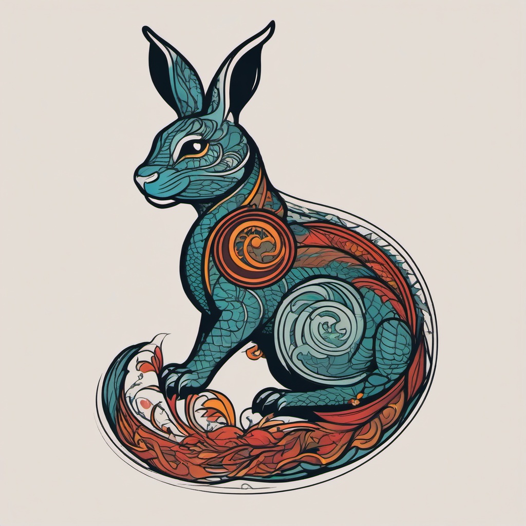 dragon rabbit tattoo  minimalist color tattoo, vector