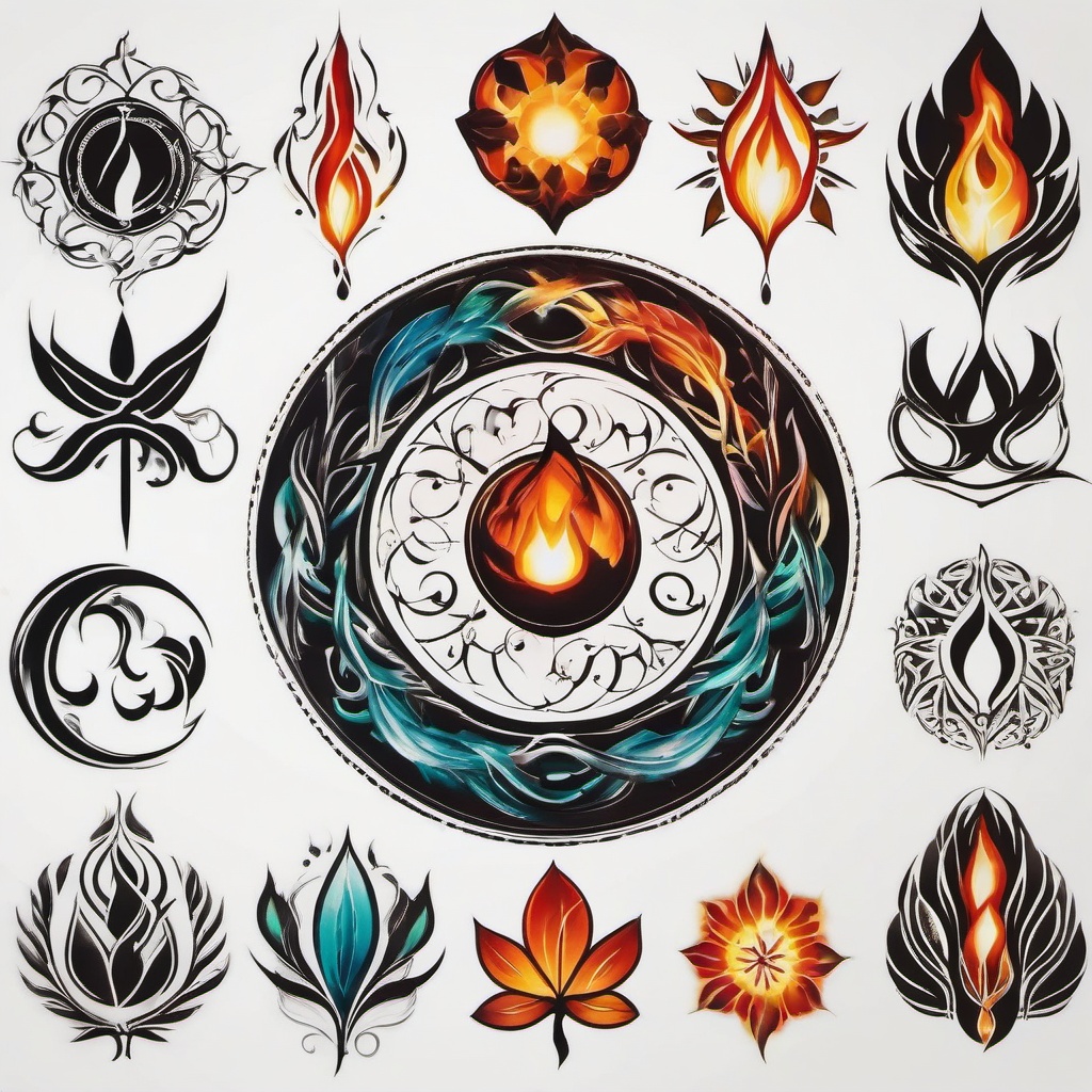 air water earth fire tattoo  simple color tattoo,white background