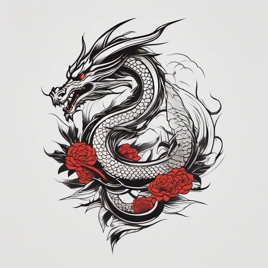 Dragon Samurai Tattoo - Tattoo featuring a dragon in a samurai-themed design.  simple color tattoo,minimalist,white background