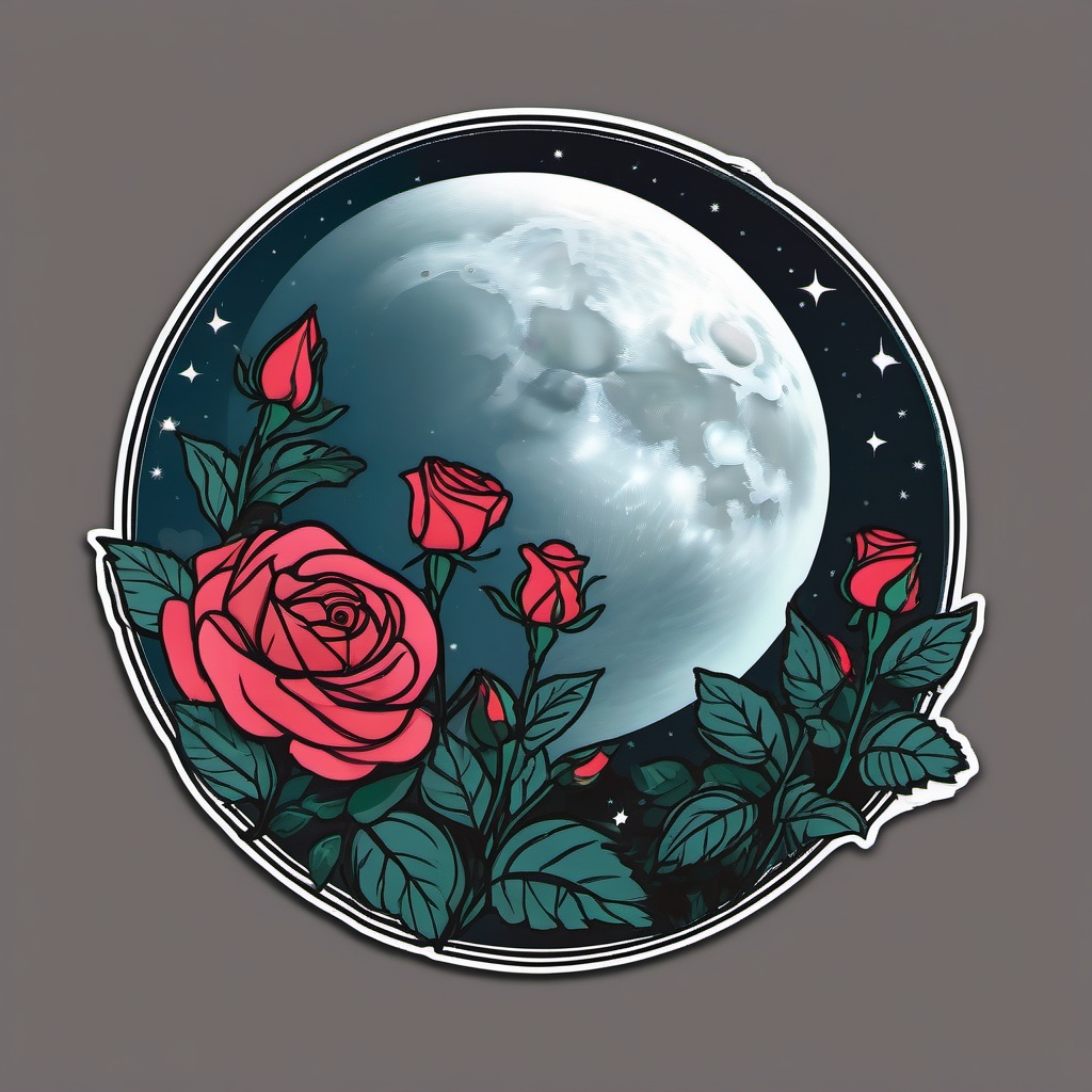 Moonlit rose garden sticker- Floral beauty, , sticker vector art, minimalist design