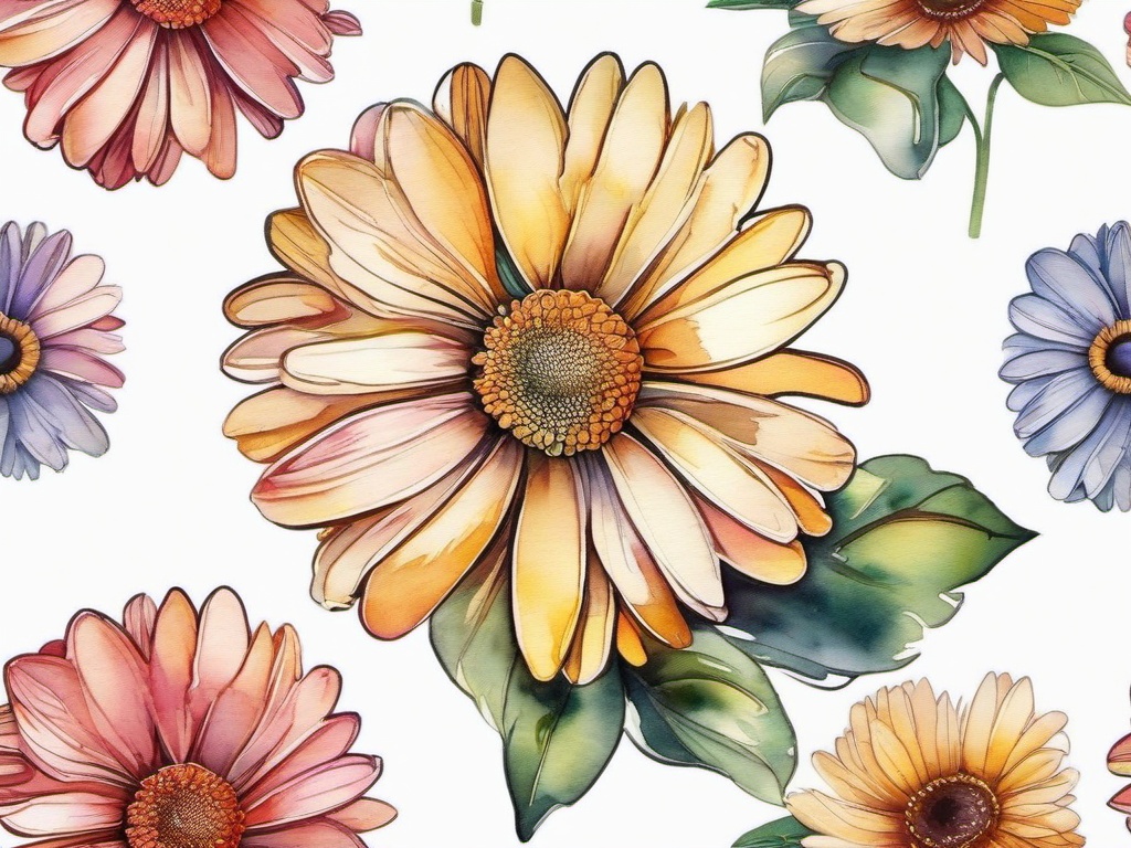 Daisy Watercolor Tattoo-Artistic expression with a daisy watercolor tattoo, capturing the essence of painted beauty.  simple vector color tattoo