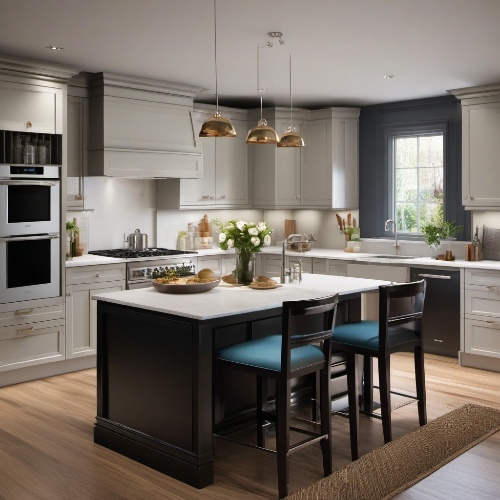 Transitional Kitchen Elegance - Combine classic and contemporary elements for a transitional kitchen. , kitchen layout design ideas, multicoloured, photo realistic, hyper detail, high resolution,