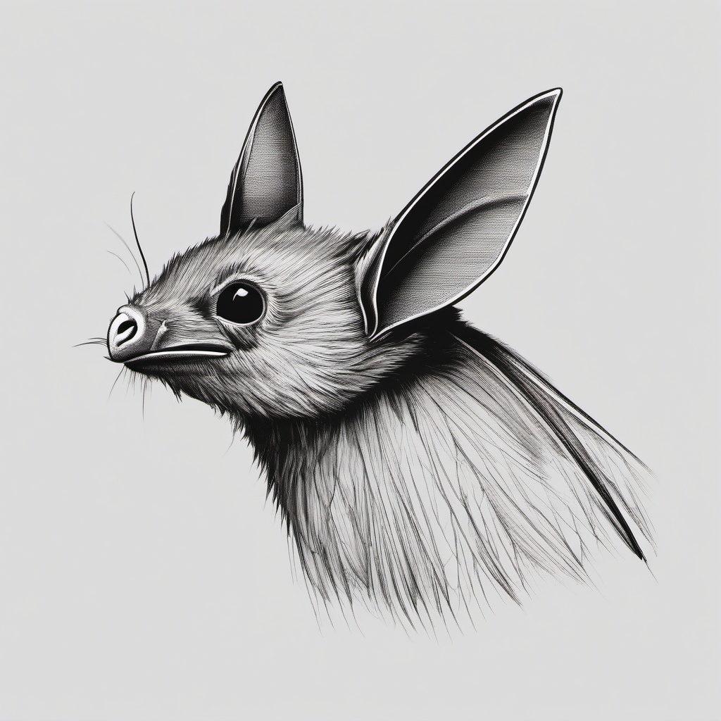 drawing of a long-eared bat  minimal rough sketch scribbles,doodles,black and white