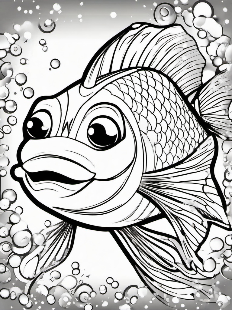 Fish Coloring Pages - Fish with a friendly smile and sparkling eyes  simple coloring pages