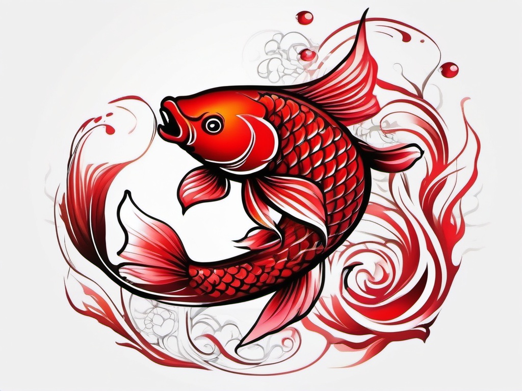 Red Koi Fish Tattoo,a striking tattoo featuring the vibrant red koi fish, symbolizing courage and determination. , color tattoo design, white clean background