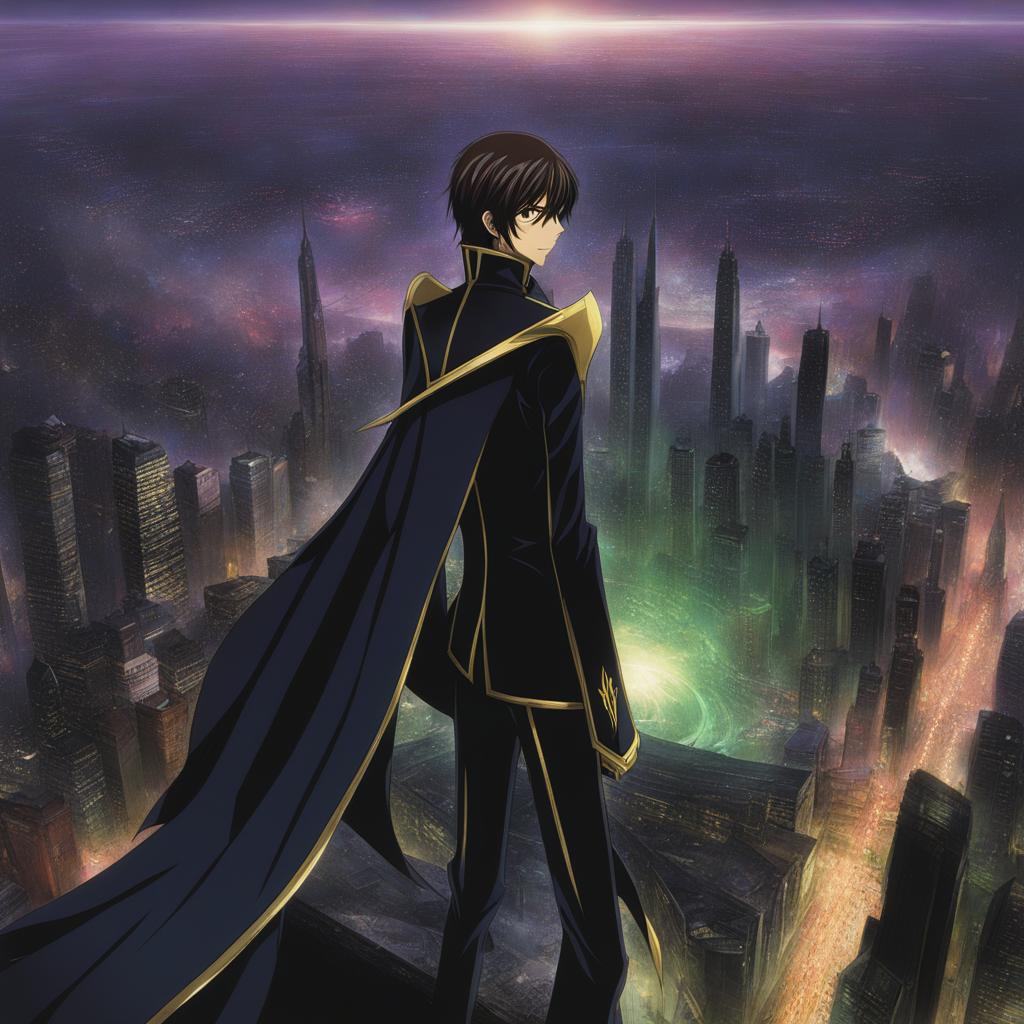 lelouch lamperouge commands his rebellion from the command center of a futuristic war-torn city. 