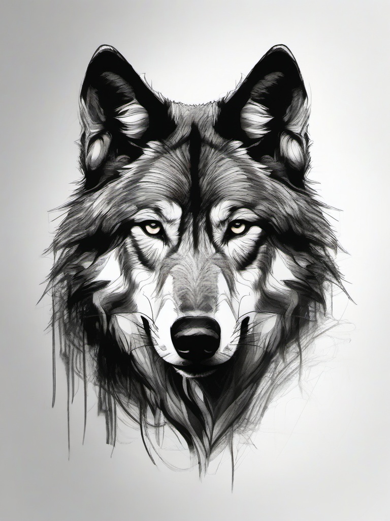 drawing of a wolf in park  minimal rough sketch scribbles,doodles,black and white