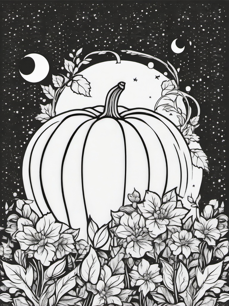 Pumpkin with Moon Coloring Pages - Full Moon Shining Over a Pumpkin  minimal black outline printable sheet, coloring page