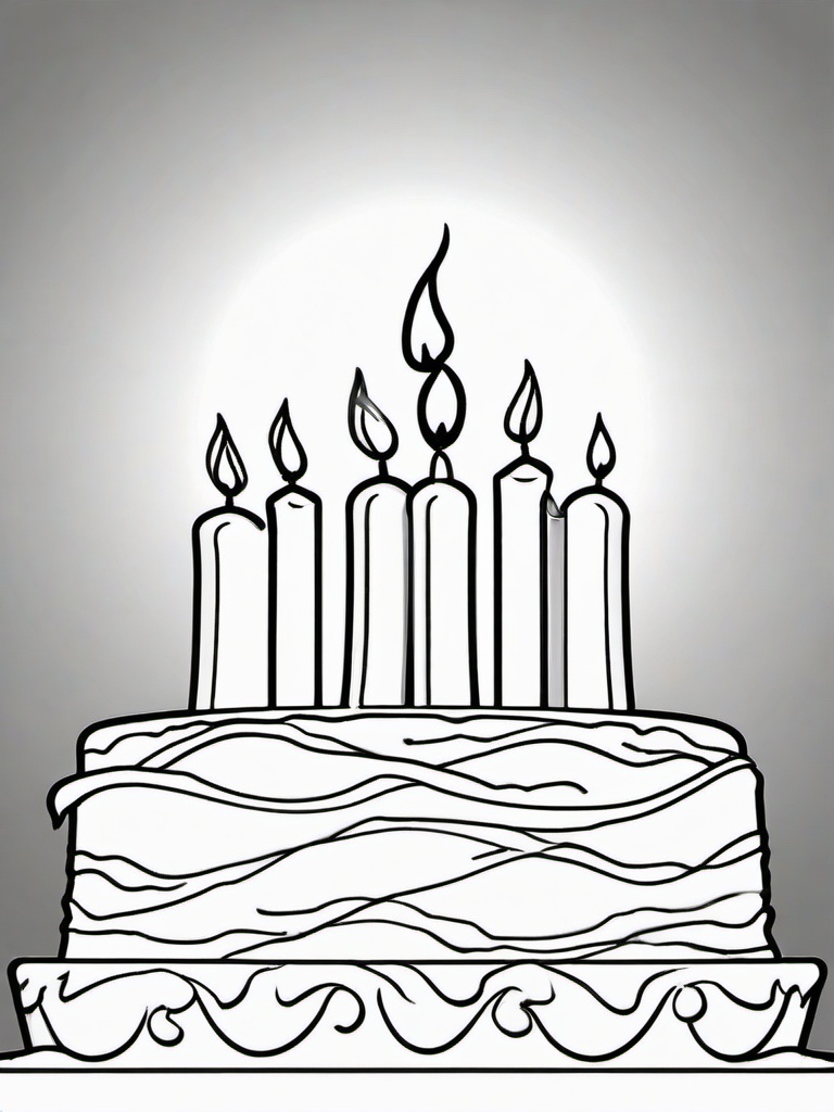 Birthday Candles Glowing Coloring Pages - Candles Burning Brightly on a Cake  minimal black outline printable sheet, coloring page