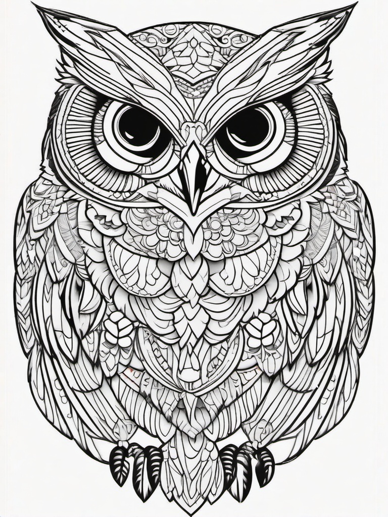 Owl Coloring Pages - Colorful owl with intricate feather patterns  simple coloring pages