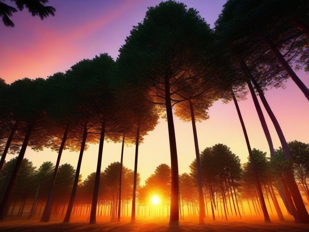 Sunset Wallpaper - Sun setting behind forest trees.  sunset background