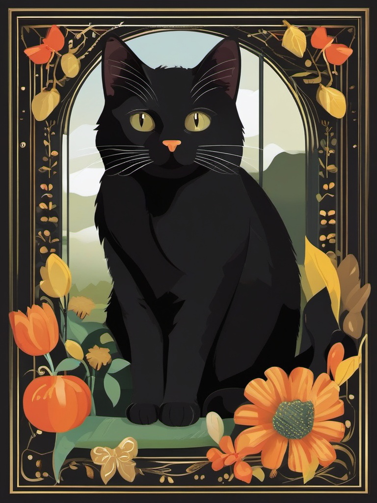 Clip Art of Black Cat,Illustrating a black cat-themed children's book with clip art of black cat  simple, 2d flat