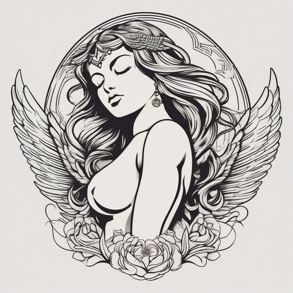 Guardian Angel Tattoo Inner Bicep - Showcase your guardian angel on the inner bicep for a personal touch.  minimalist color tattoo, vector