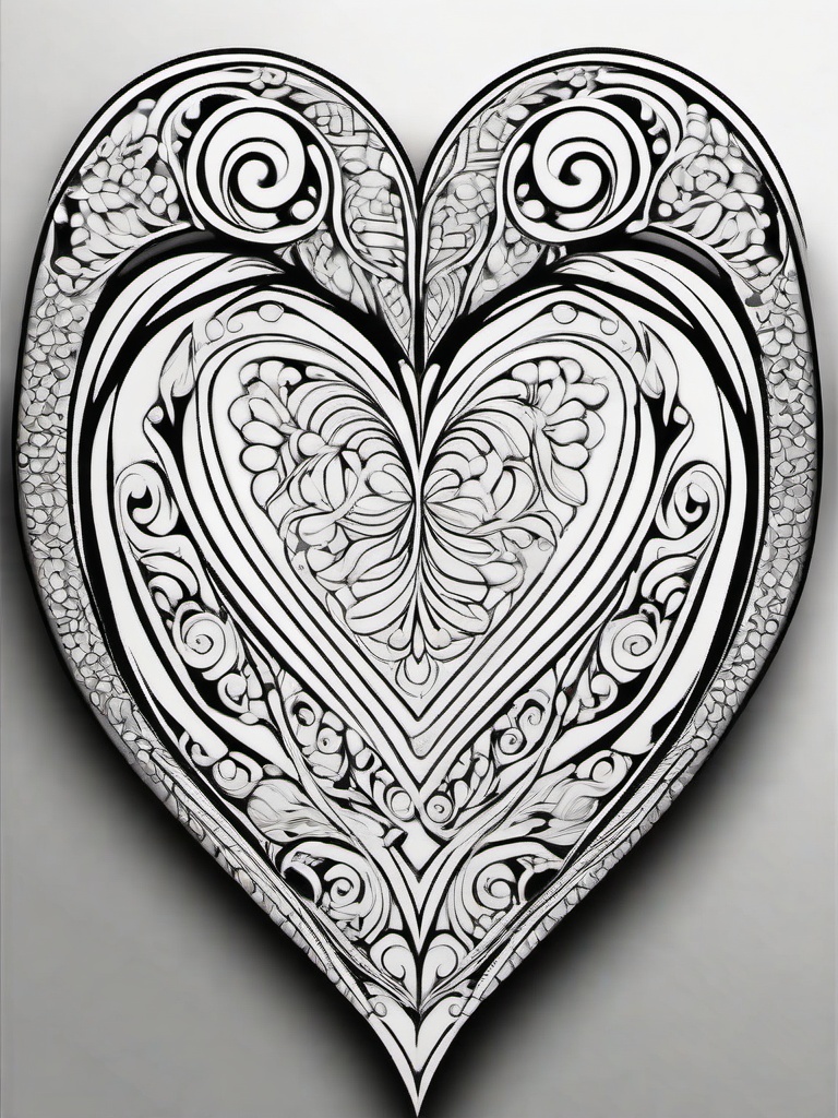 Heart with Swirls Coloring Pages - Decorative Hearts with Swirling Patterns  minimal black outline printable sheet, coloring page