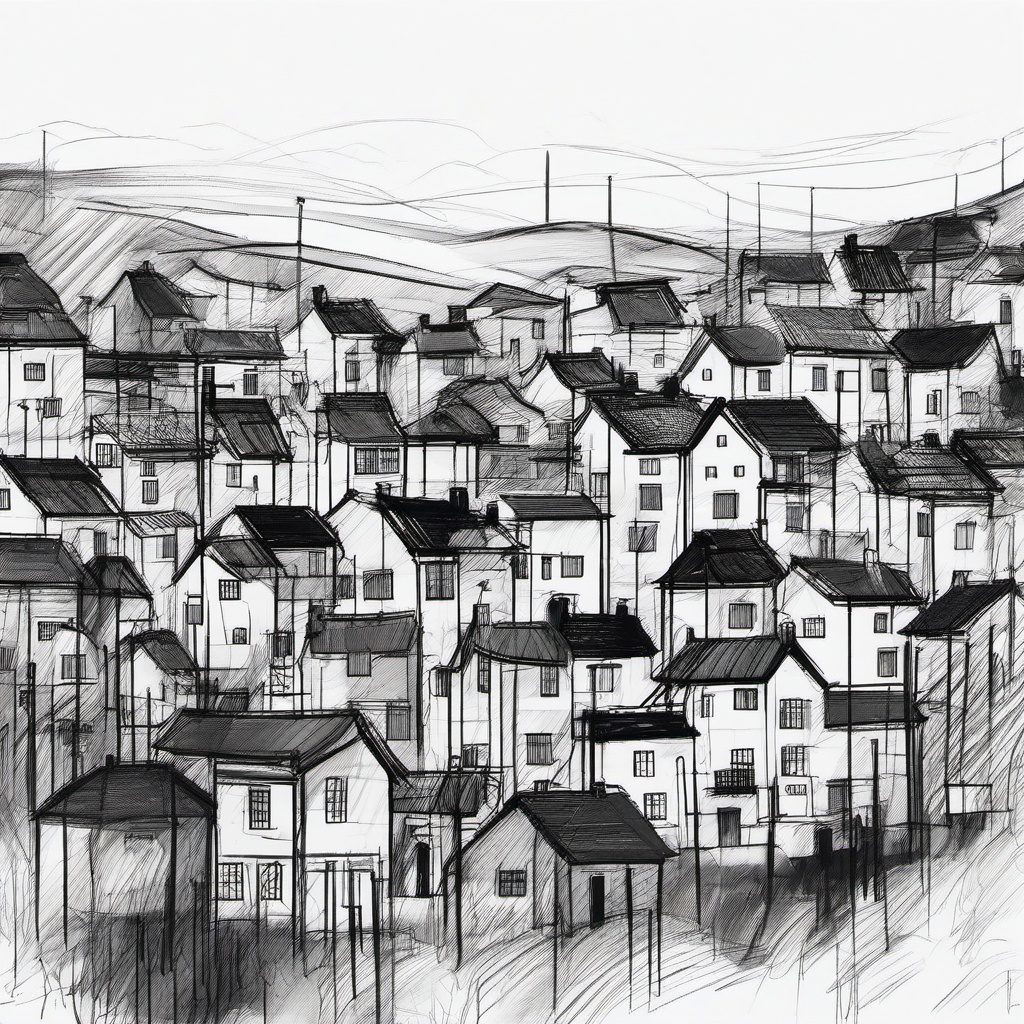 sketch of a town  minimal rough sketch scribbles,doodles,black and white