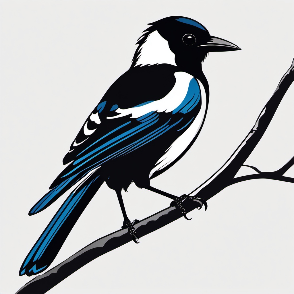 Magpie Clipart - Magpie collecting shiny trinkets for its nest , minimal, 2d