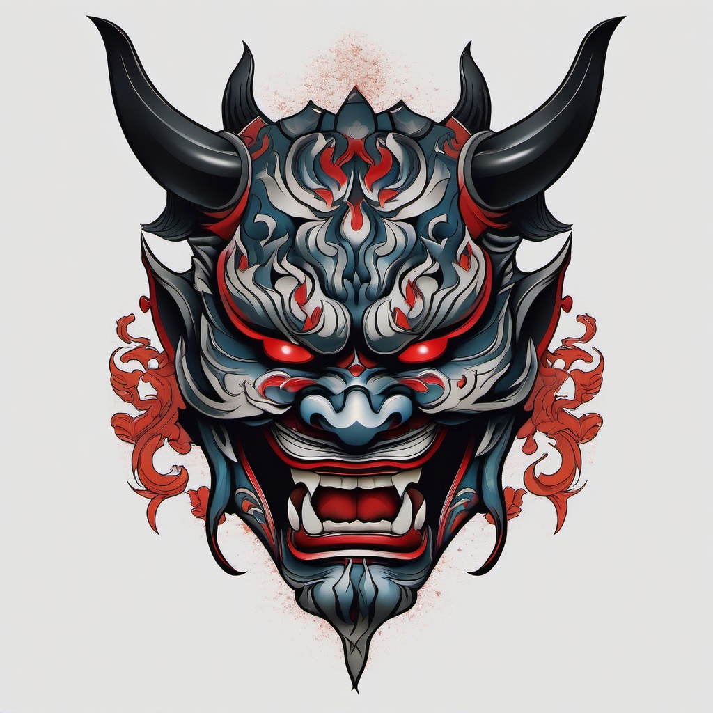 oni hannya mask tattoo  simple color tattoo,white background,minimal