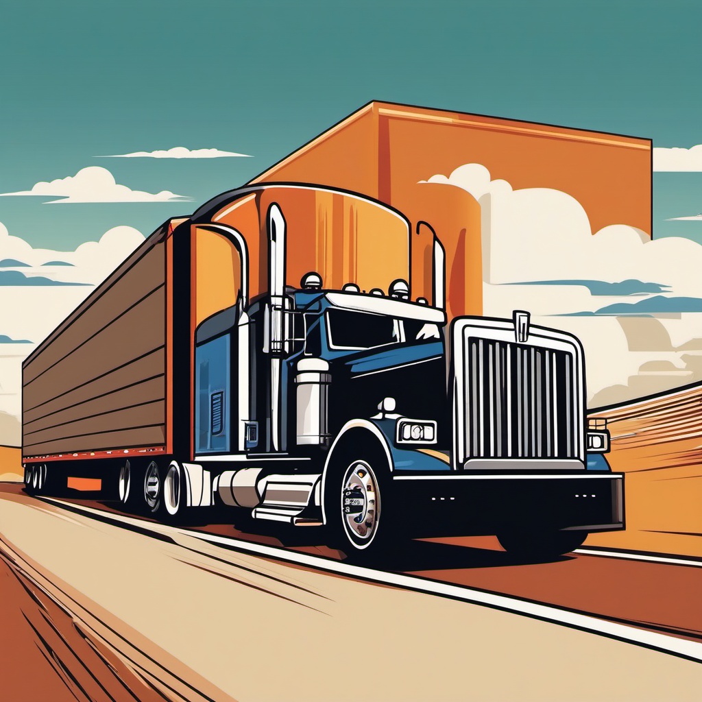 Semi-Truck Trailer Haul Clipart - A semi-truck hauling a trailer.  color vector clipart, minimal style