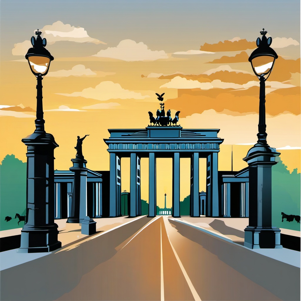 Berlin clipart - Brandenburg Gate and Berlin Wall in Germany,  color vector clipart