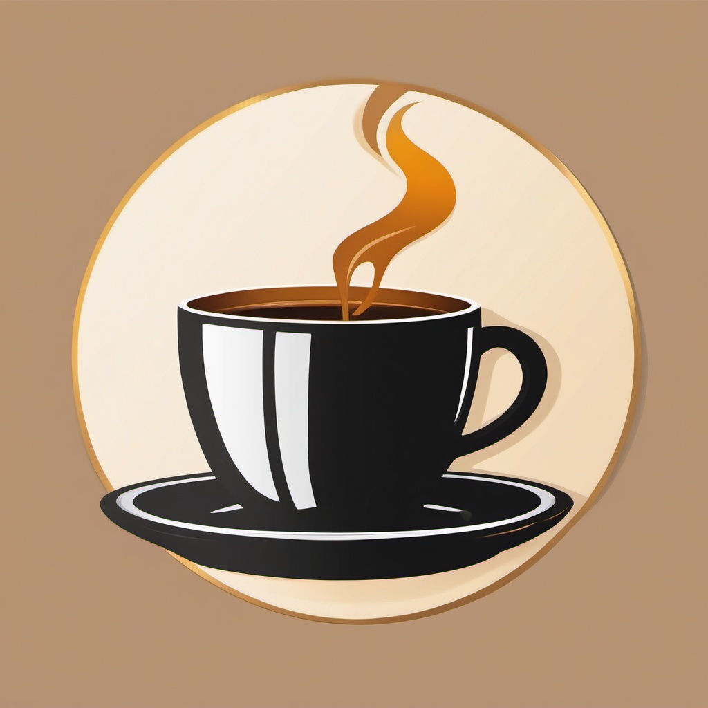 Coffee Cup with Steam Sticker - Steaming coffee cup on a saucer, ,vector color sticker art,minimal