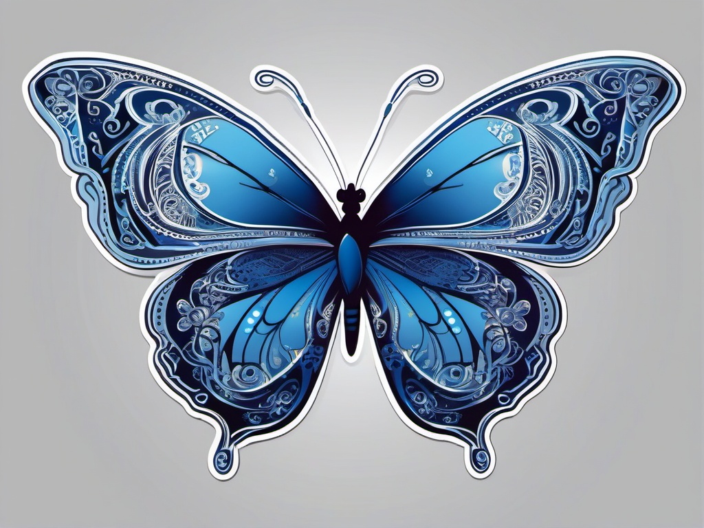 Blue Butterfly Sticker - A delicate blue butterfly with intricate patterns. ,vector color sticker art,minimal