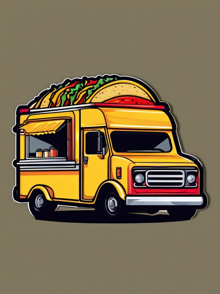 Taco Truck Sticker - Street food delight, ,vector color sticker art,minimal