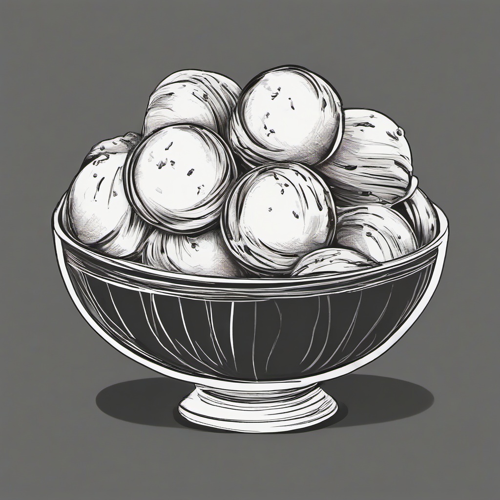 drawing of a bowl of ice cream  minimal rough sketch scribbles,doodles,black and white