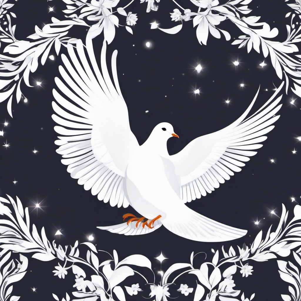 White dove with a halo above clipart.  vector style illustration, white background